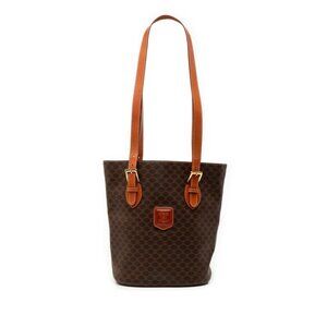 Celine Macadam Tote Shoulder Bag Brown Leather